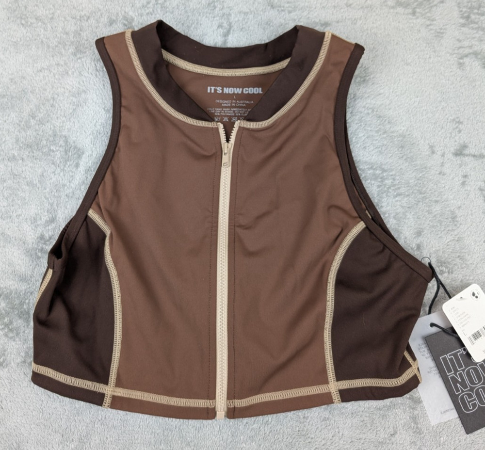 It's Now Cool The Contour Zip Crop Brown Tortoise Size L NWT